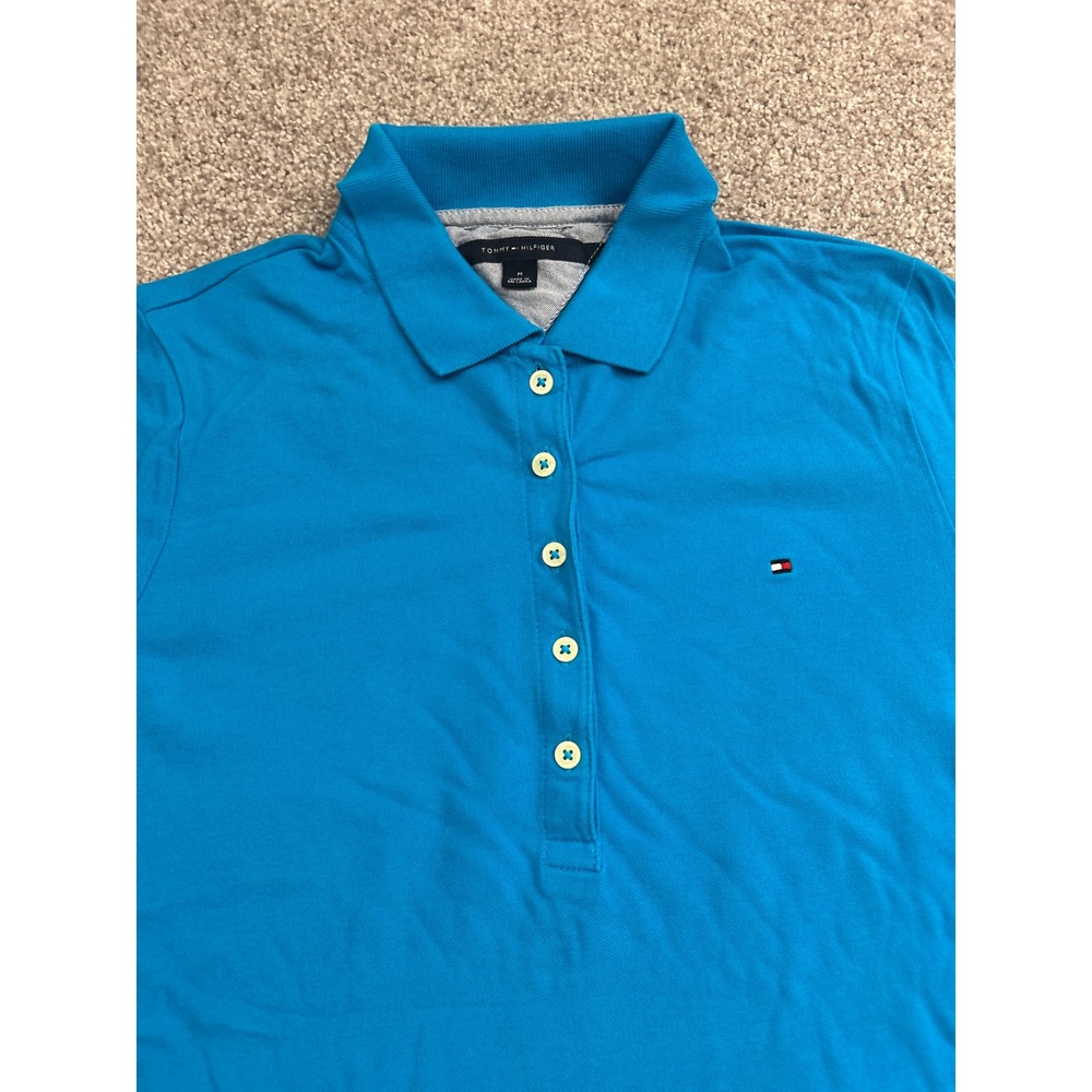 Tommy Hilfiger Polo Shirt Womens Medium Blue Excellent Short‎ Sleeve Pique Logo